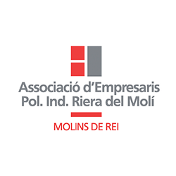 Logo de la associació d'empresaris Pol. Ind Riera del molí , de color gris y rojo sobre fondo blanco